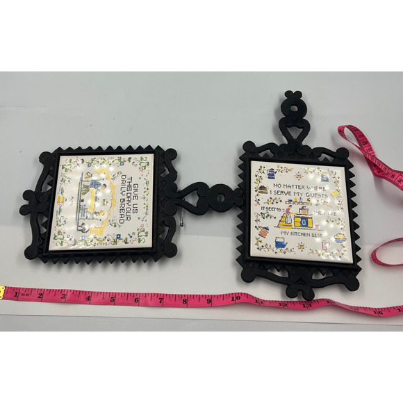 Vintage Ceramic Tile & Cast Iron Trivet MCM MidCentury Daily Bread DAMAGED - Picture 11 of 12